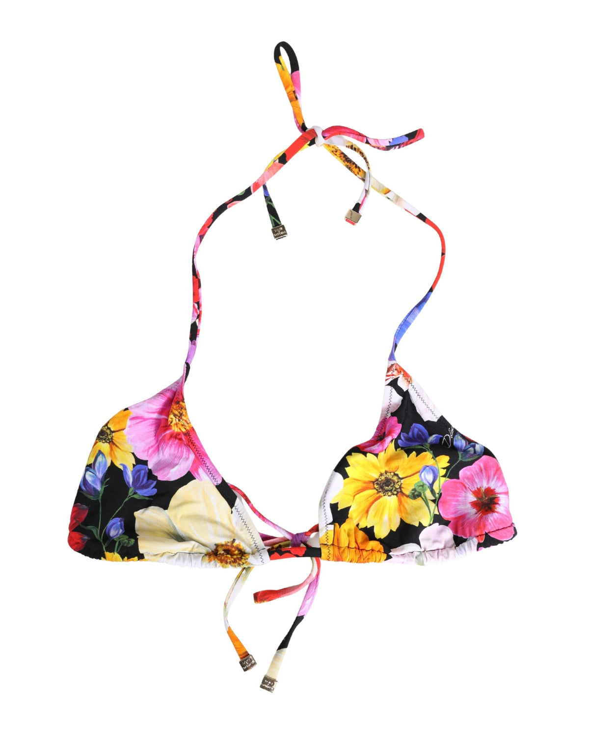 Dolce & Gabbana Black Floral Print Halter Bikini Top