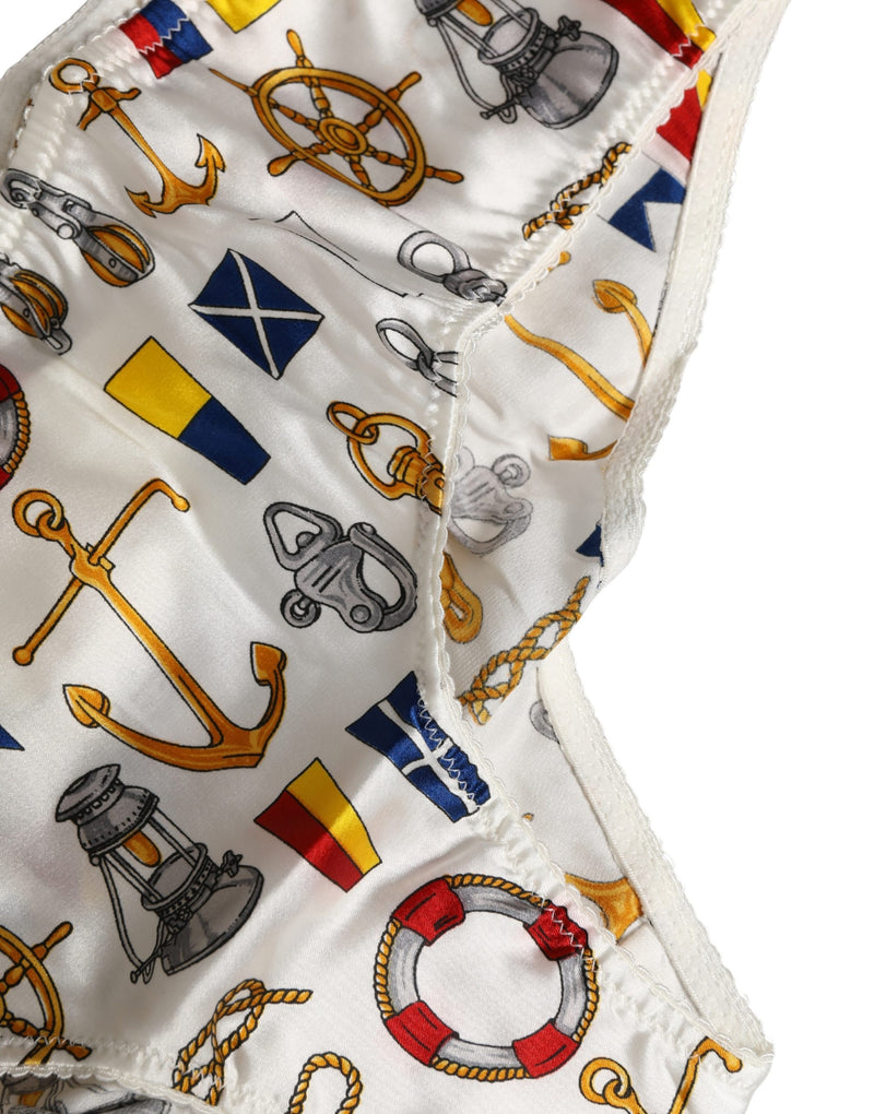 Dolce & Gabbana White Sailor Print Polyester Bottoms Underwear