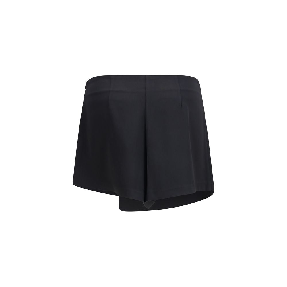 GCDS Black Satin Mini Skirt-Shorts with Logo Trim