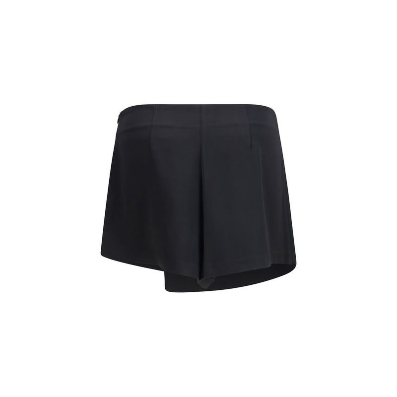 GCDS Black Satin Mini Skirt-Shorts with Logo Trim
