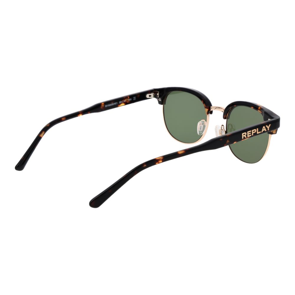 Replay Brown Metal Sunglasses - Unisex Browline Style