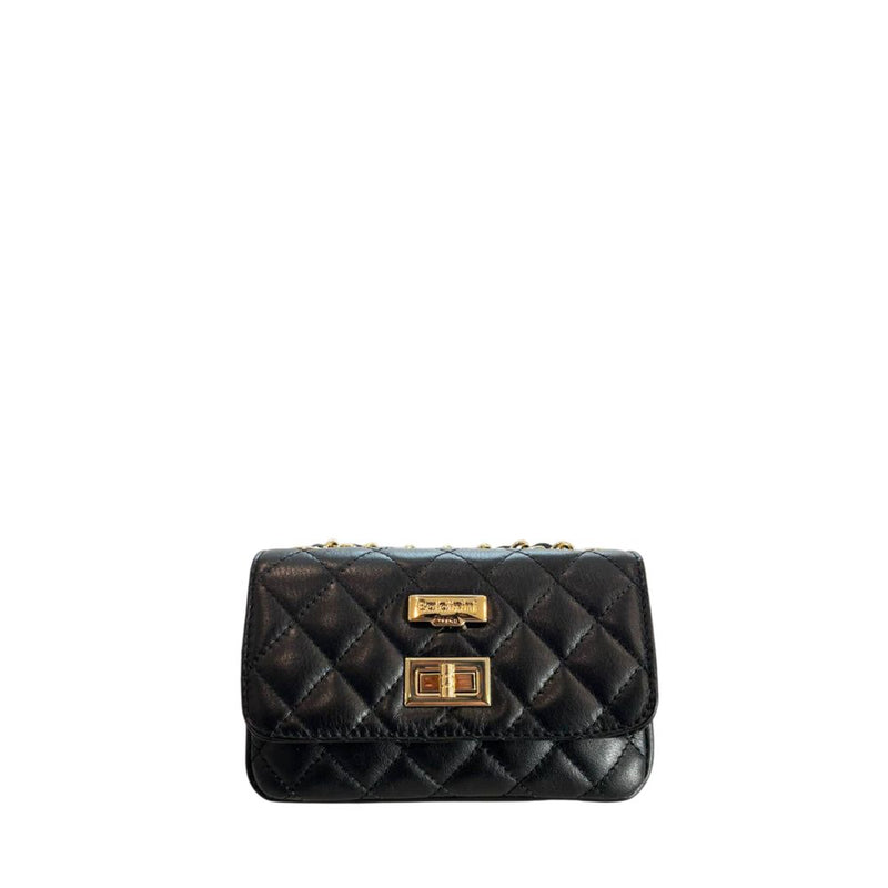 Baldinini Trend Black Leather Mini Chain Shoulder Bag