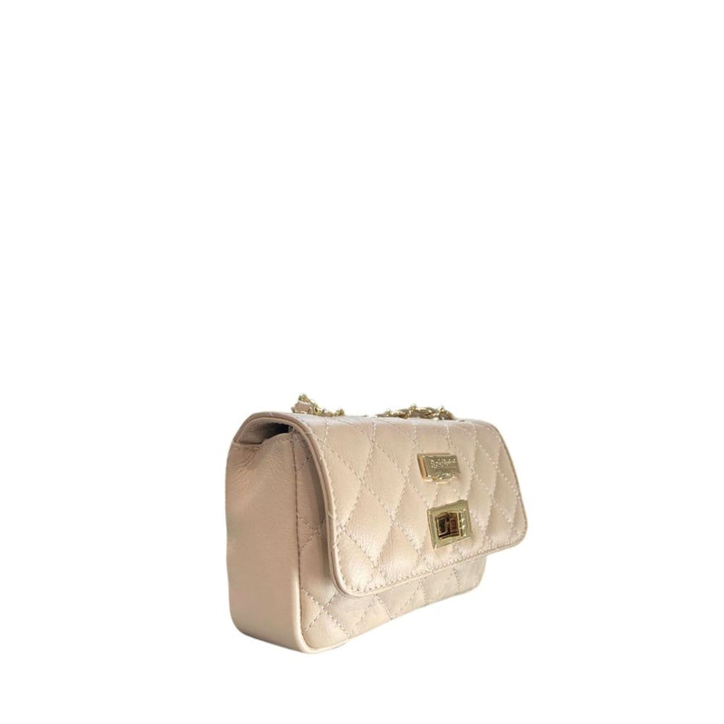 Baldinini Trend Beige Leather Mini Chain Shoulder Bag