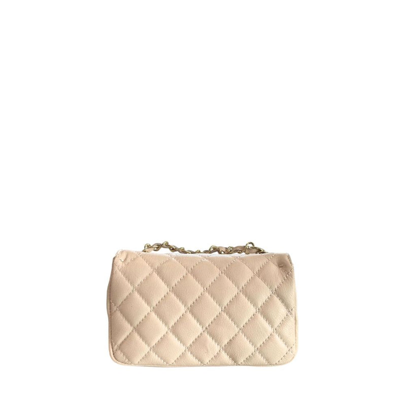 Baldinini Trend Beige Leather Mini Chain Shoulder Bag
