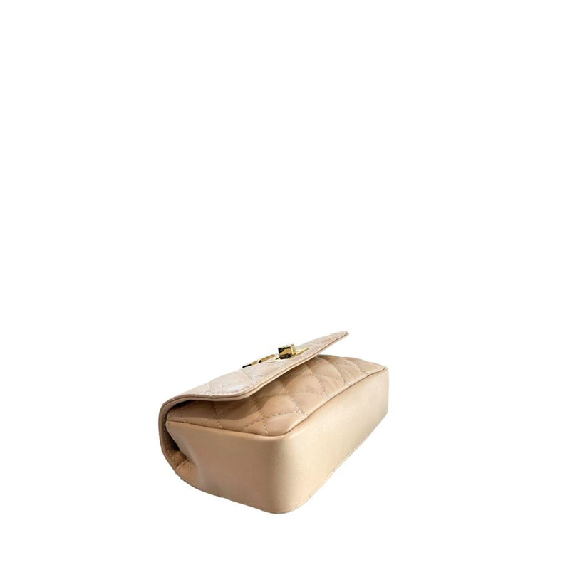 Baldinini Trend Beige Leather Mini Chain Shoulder Bag