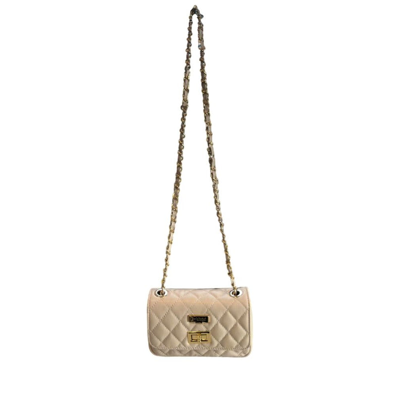 Baldinini Trend Beige Leather Mini Chain Shoulder Bag