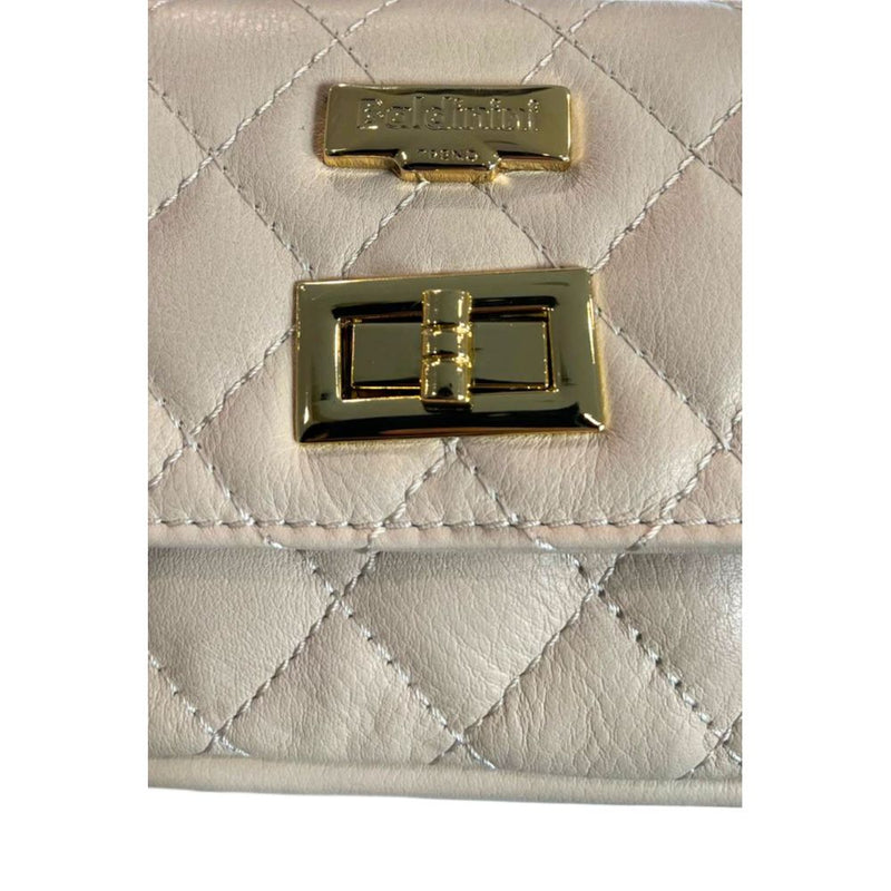 Baldinini Trend Beige Leather Mini Chain Shoulder Bag