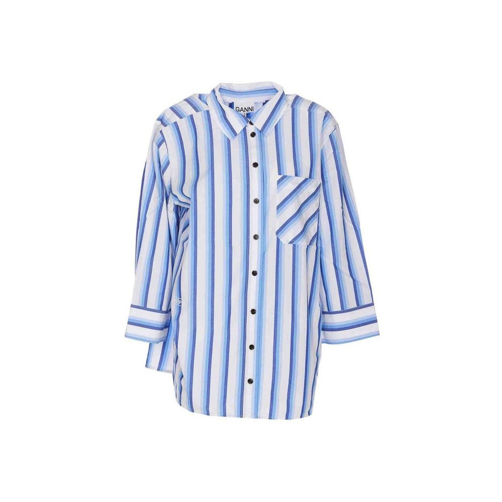 Ganni Blue Cotton Pattern Shirt - Oversized Fit for Women