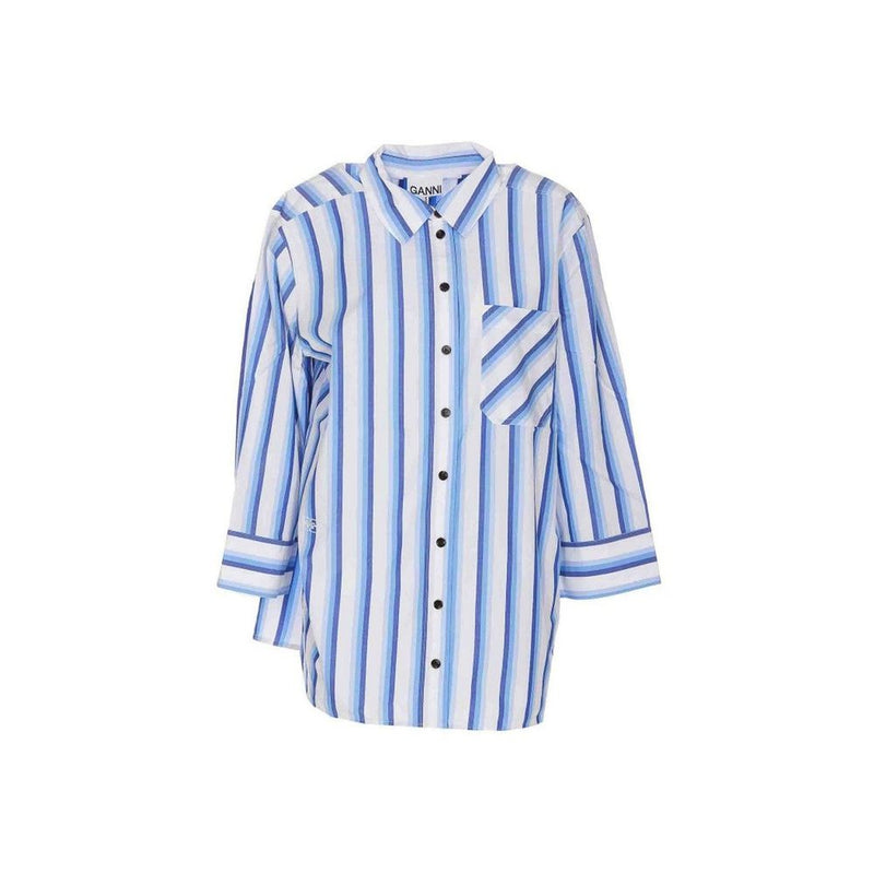 Ganni Blue Cotton Pattern Shirt - Oversized Fit for Women