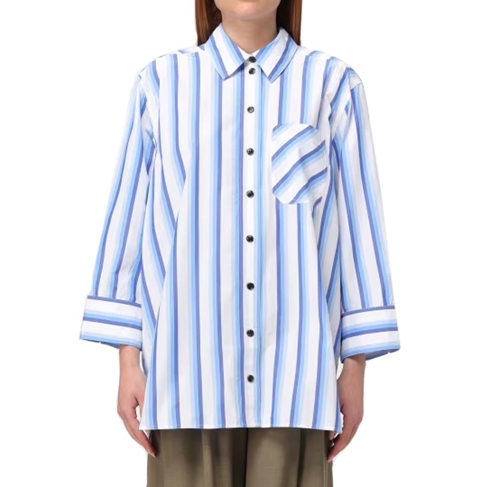 Ganni Blue Cotton Pattern Shirt - Oversized Fit for Women