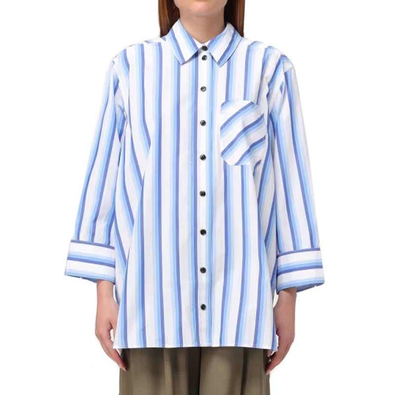 Ganni Blue Cotton Pattern Shirt - Oversized Fit for Women