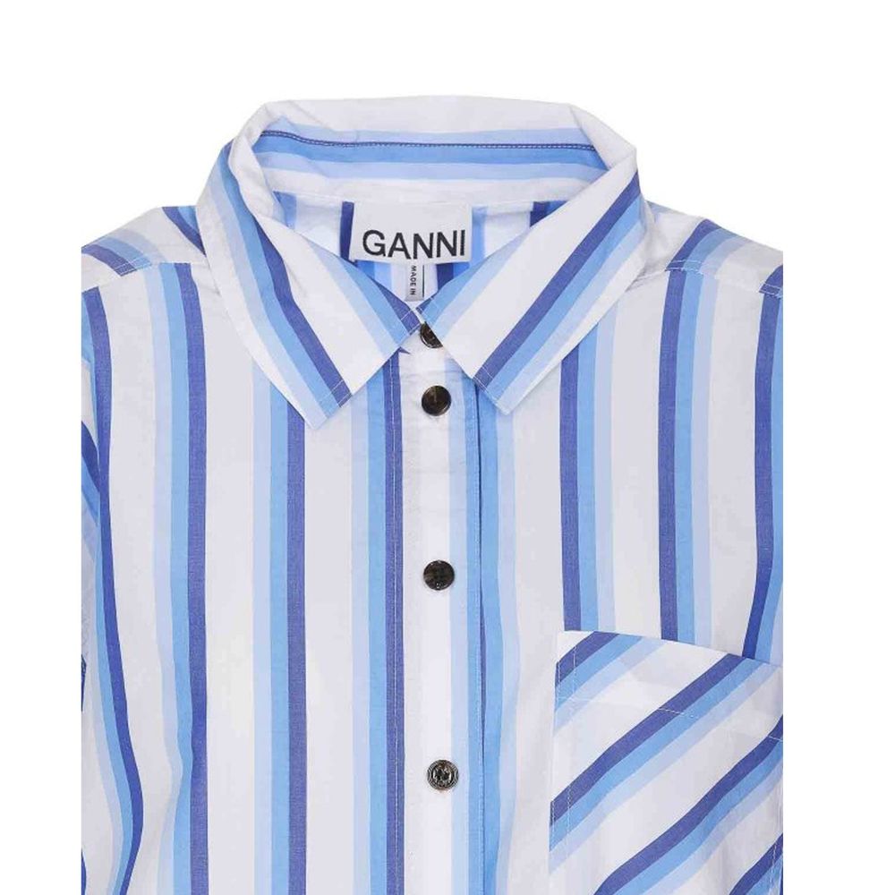 Ganni Blue Cotton Pattern Shirt - Oversized Fit for Women