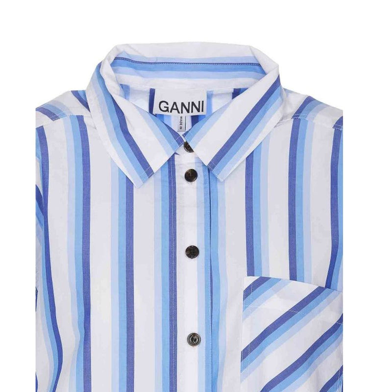 Ganni Blue Cotton Pattern Shirt - Oversized Fit for Women
