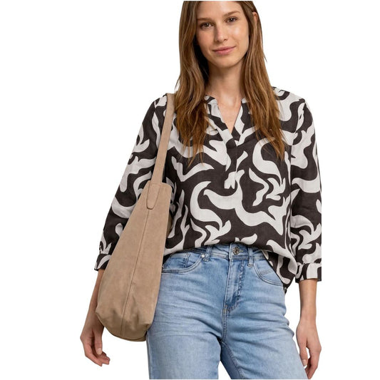 Street One SOL_Splitneck Brown Linen Blouse for Women