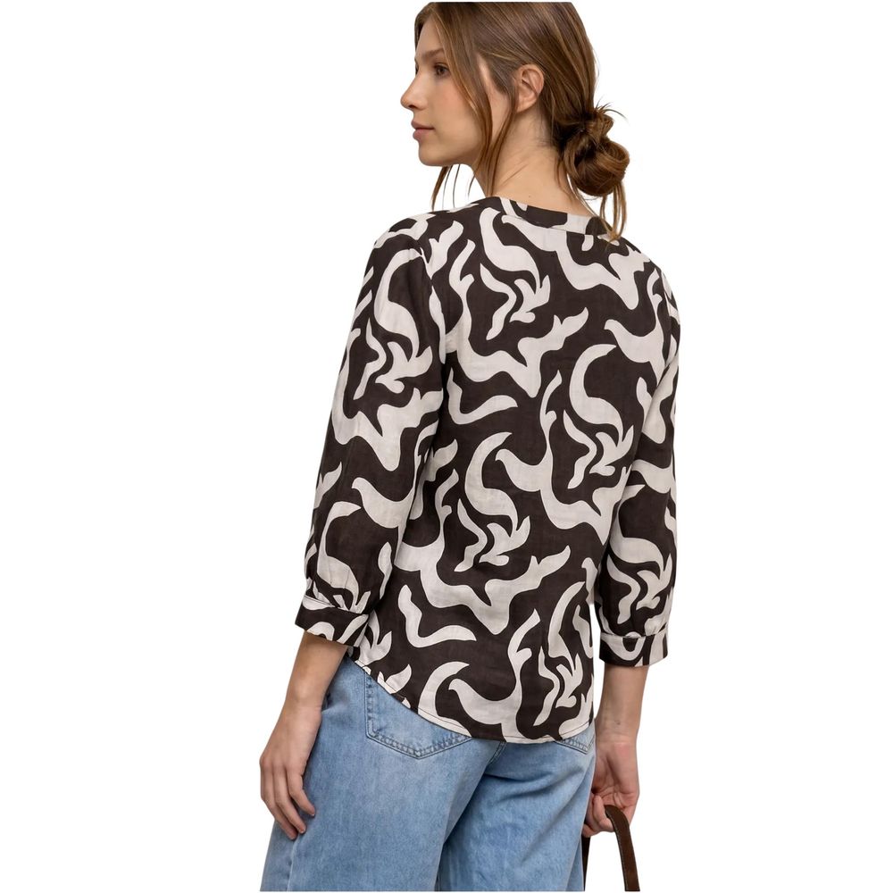 Street One SOL_Splitneck Brown Linen Blouse for Women