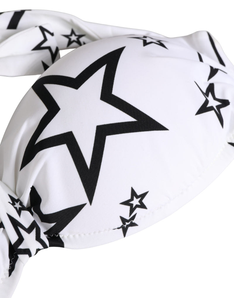 Dolce & Gabbana White Millennials Star Padded Bandeau Bikini Top