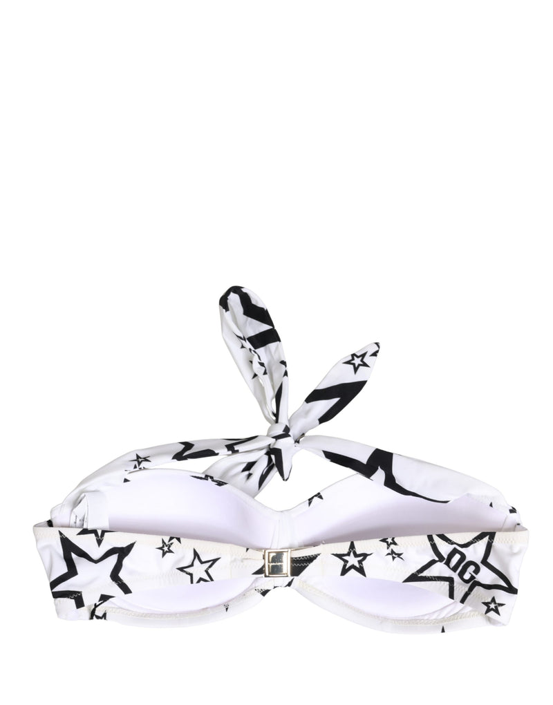 Dolce & Gabbana White Millennials Star Padded Bandeau Bikini Top