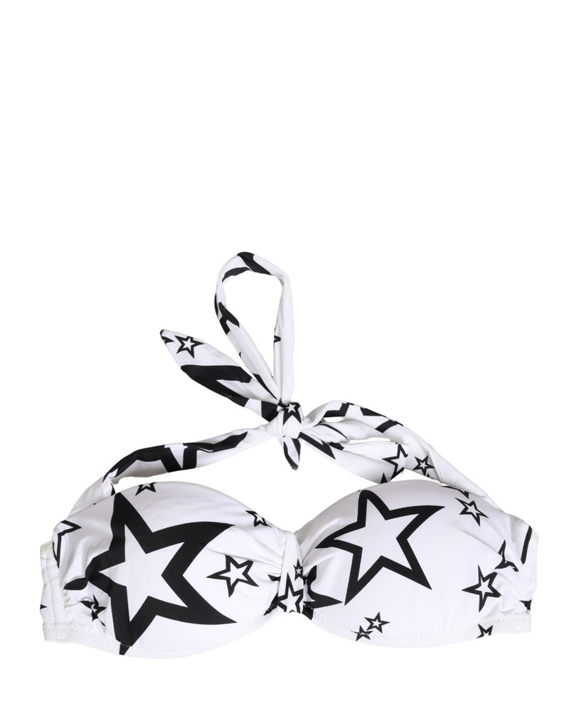 Dolce & Gabbana White Millennials Star Padded Bandeau Bikini Top