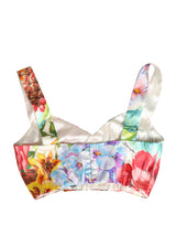 Dolce & Gabbana Multicolor Floral Print Silk Cropped Bustier Top
