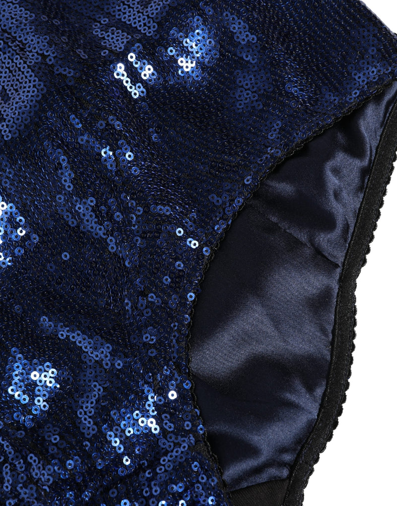 Dolce & Gabbana Blue Sequined High Waist Girdle Panty