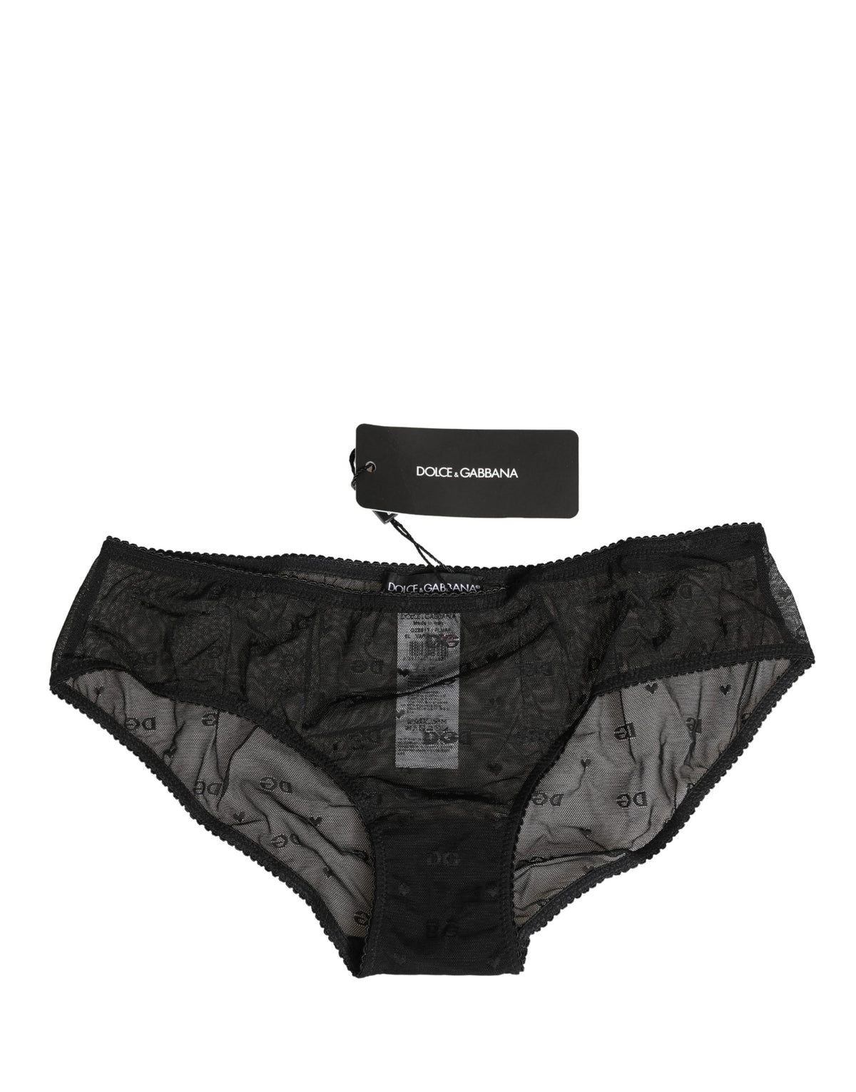 Dolce & Gabbana Black Sheer Mesh Lace Logo Brief Panty