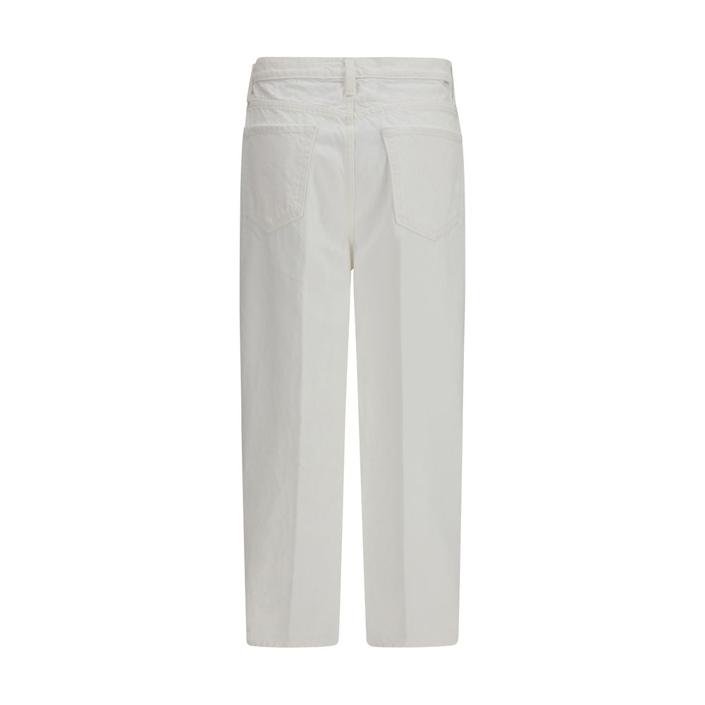 Mother Denim Picket Fence White Cotton Bootcut Jeans