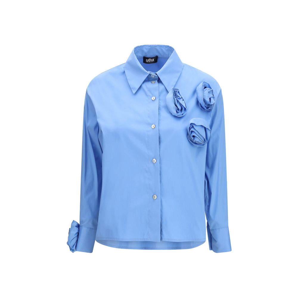 Ella Blue Cotton Pattern Shirt with Appliqué Roses