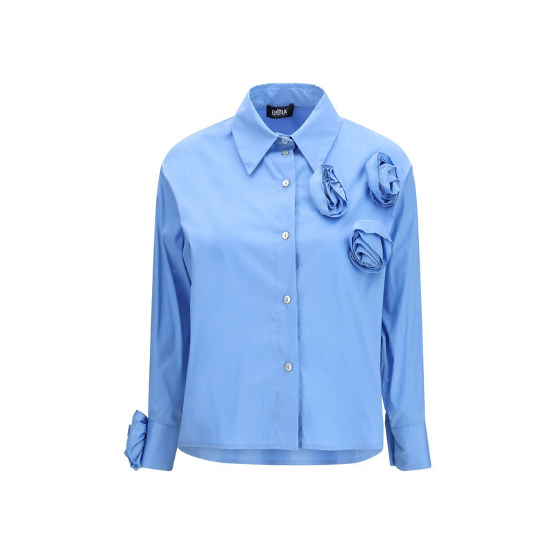 Ella Blue Cotton Pattern Shirt with Appliqué Roses