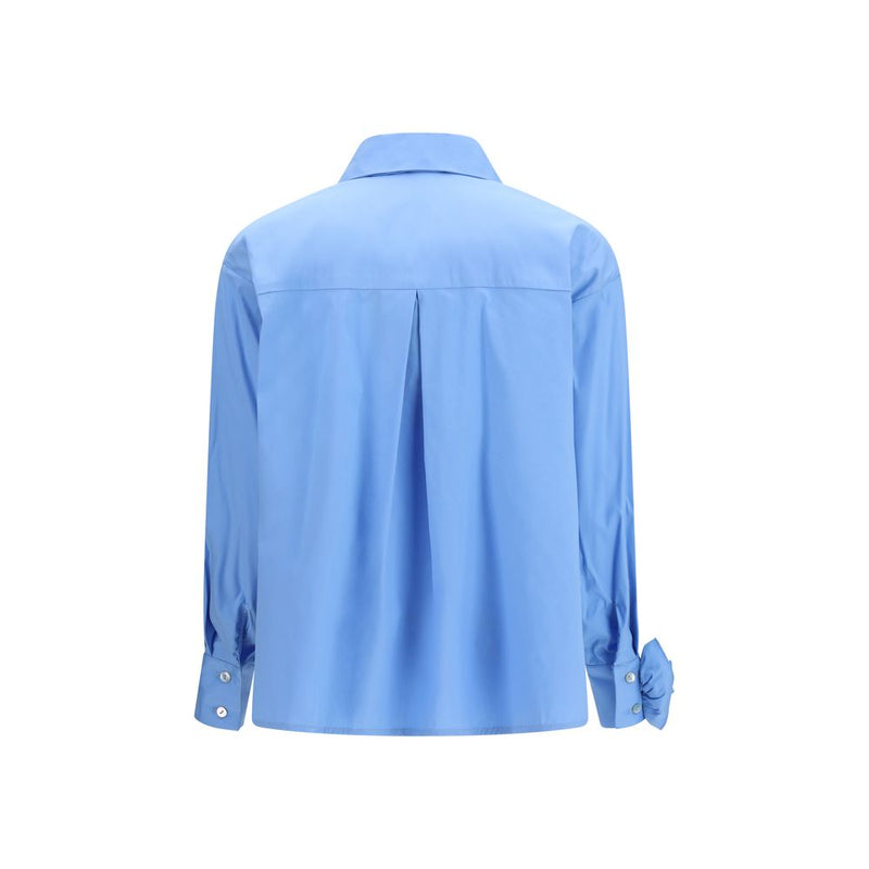 Ella Blue Cotton Pattern Shirt with Appliqué Roses