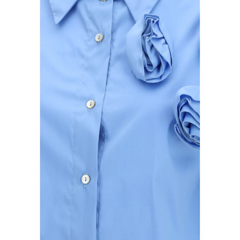 Ella Blue Cotton Pattern Shirt with Appliqué Roses