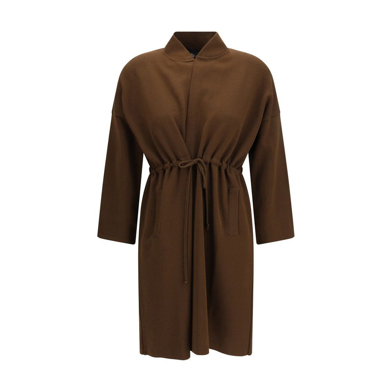 Ella Brown Viscose Coat - Versatile Drawstring Cardigan