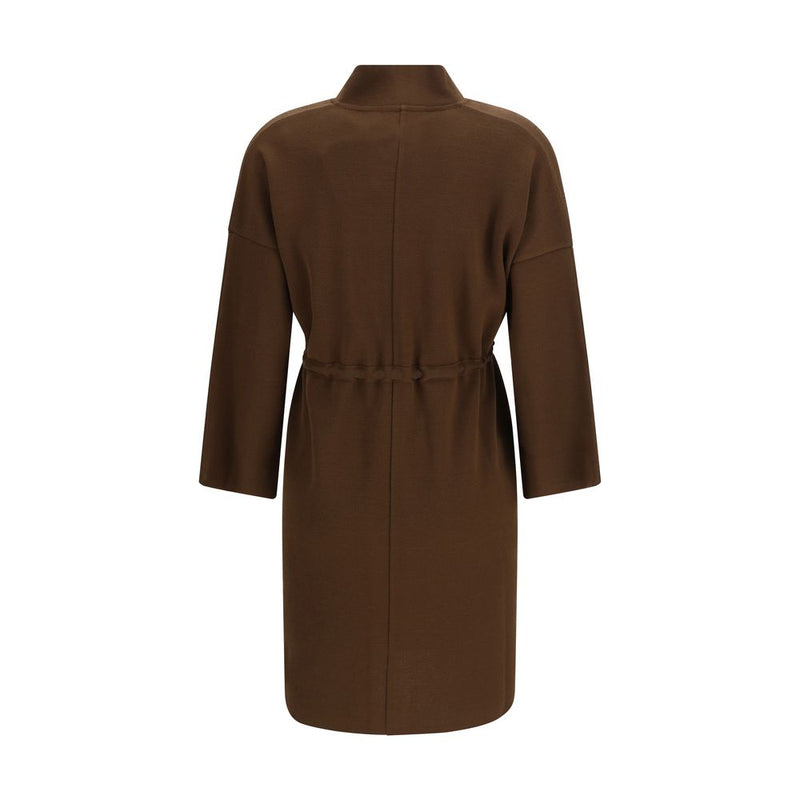 Ella Brown Viscose Coat - Versatile Drawstring Cardigan