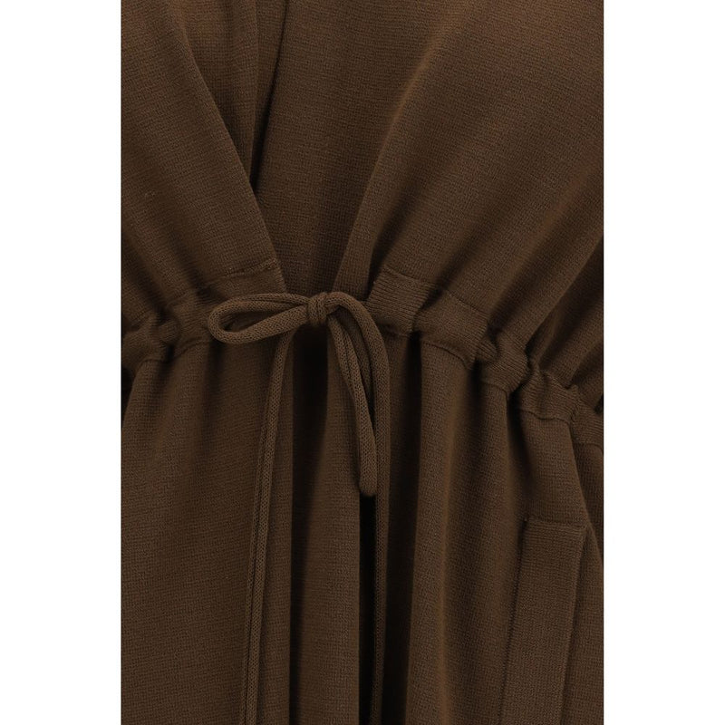 Ella Brown Viscose Coat - Versatile Drawstring Cardigan