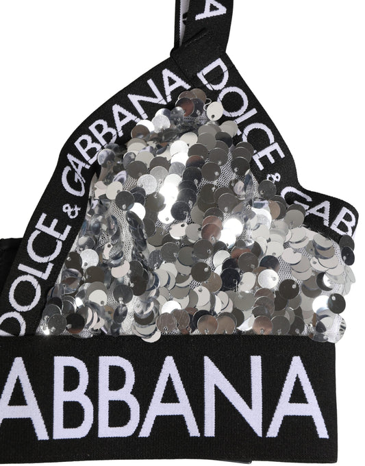 Dolce & Gabbana Silver Sequined Triangle Soft Cup Bra