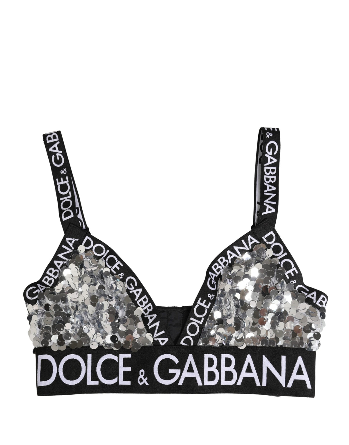 Dolce & Gabbana Silver Sequined Triangle Soft Cup Bra