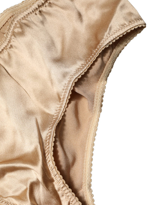 Dolce & Gabbana Beige Silk Stretch Mid Waist Brief Panty