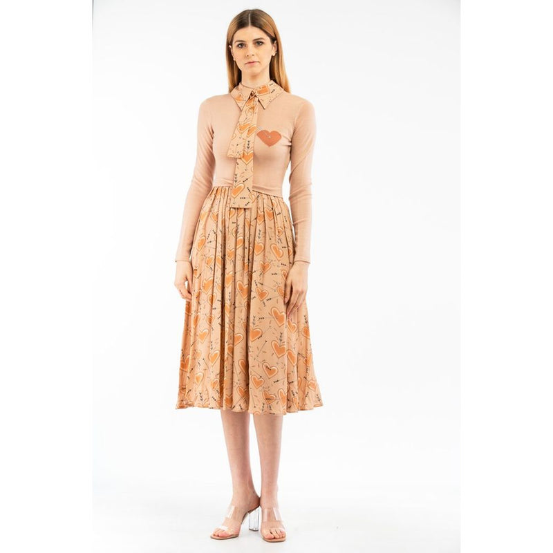 Elisabetta Franchi Beige Wool Casual Dress - Elegant Midi Design