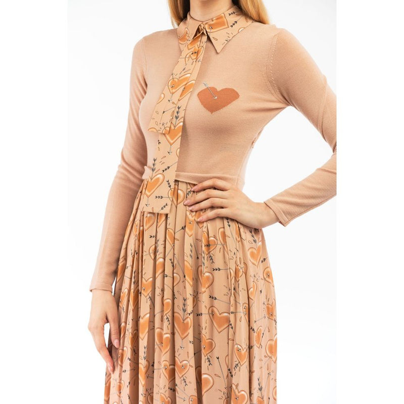 Elisabetta Franchi Beige Wool Casual Dress - Elegant Midi Design