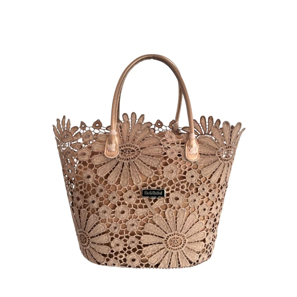 Baldinini Trend Brown PU Women Handbag - Elegant Floral Design