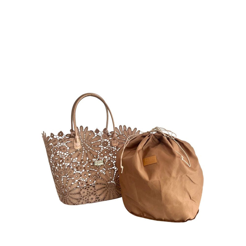 Baldinini Trend Brown PU Women Handbag - Elegant Floral Design