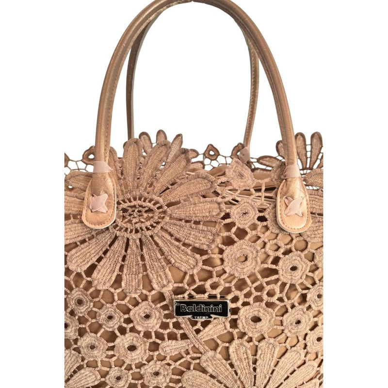 Baldinini Trend Brown PU Women Handbag - Elegant Floral Design