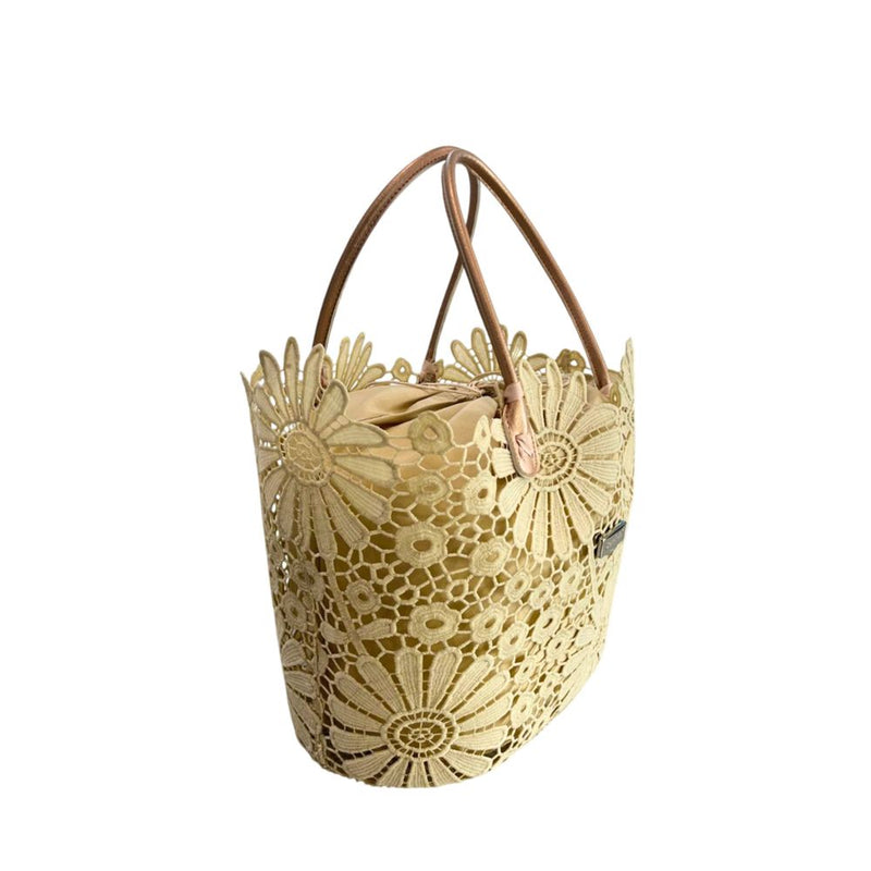 Baldinini Trend Beige PU Women Handbag - Chic Floral Design