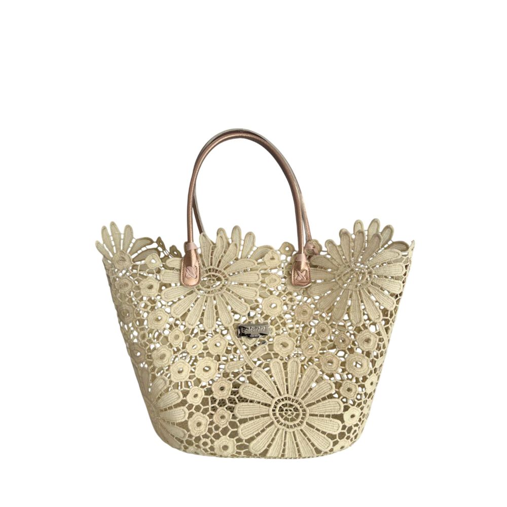 Baldinini Trend Beige PU Women Handbag - Chic Floral Design