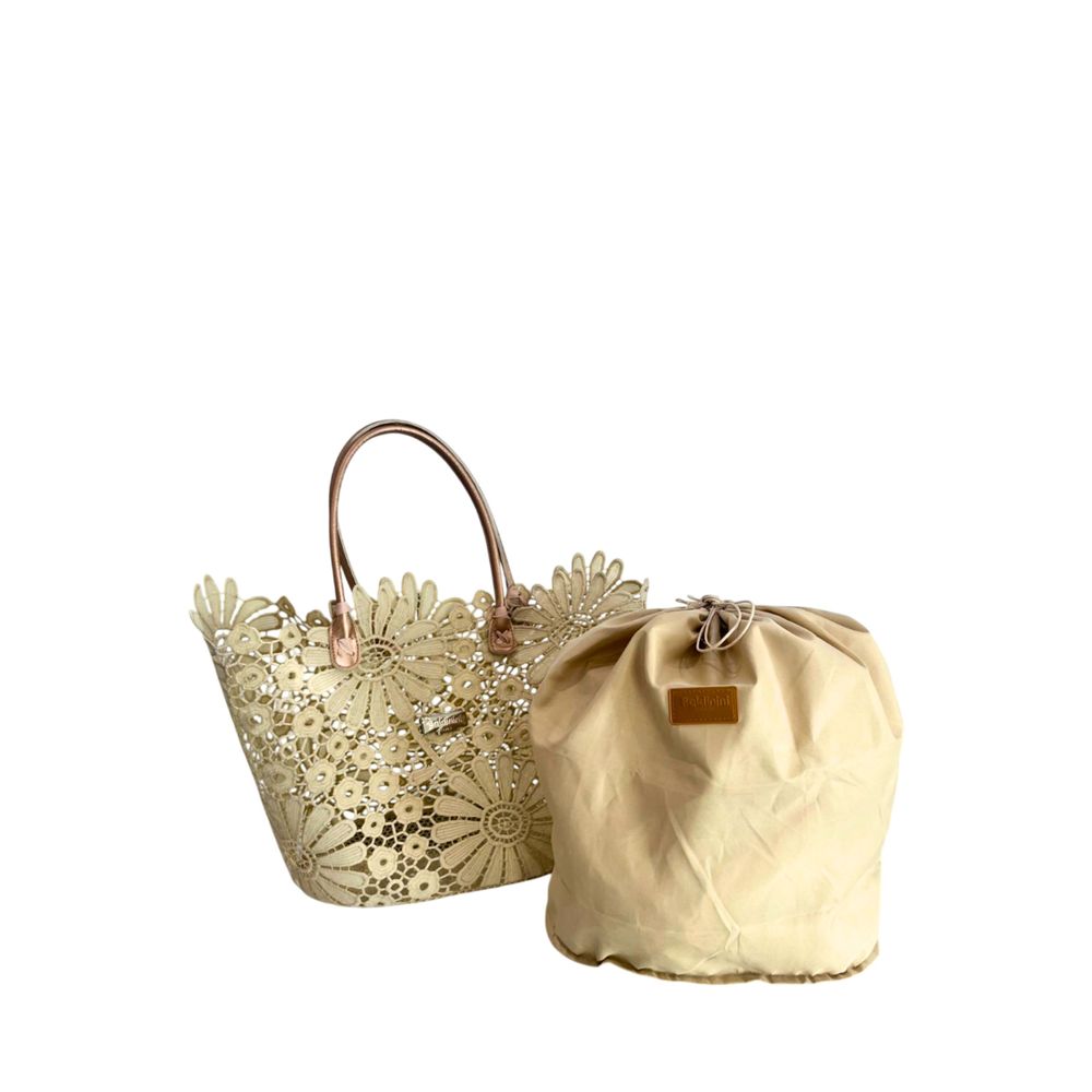 Baldinini Trend Beige PU Women Handbag - Chic Floral Design