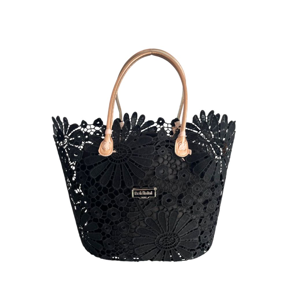 Baldinini Trend Black PU Women Handbag - Chic Floral Design