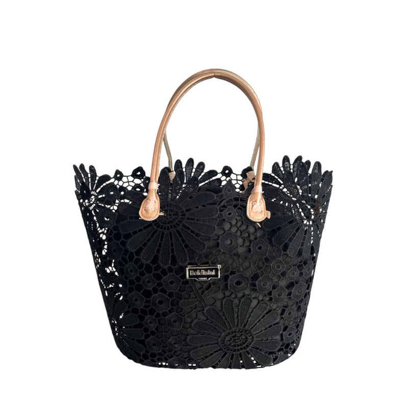 Baldinini Trend Black PU Women Handbag - Chic Floral Design