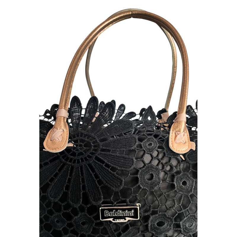 Baldinini Trend Black PU Women Handbag - Chic Floral Design