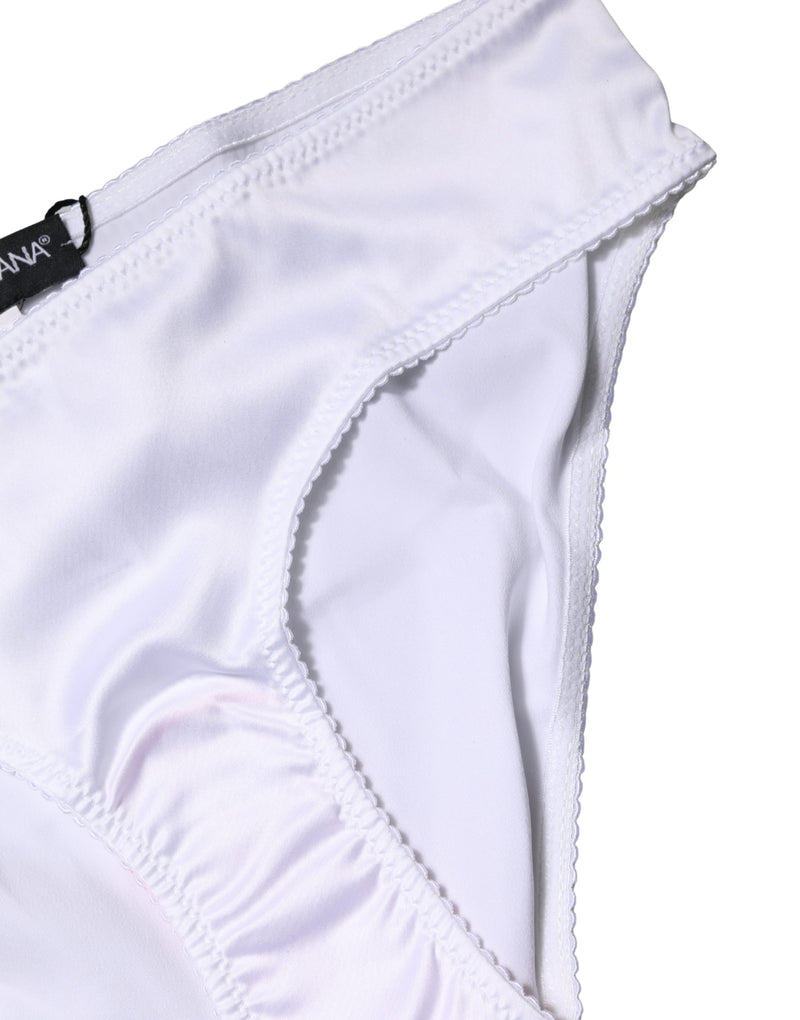 Dolce & Gabbana White Silk Stretch Mid Waist Brief Panty