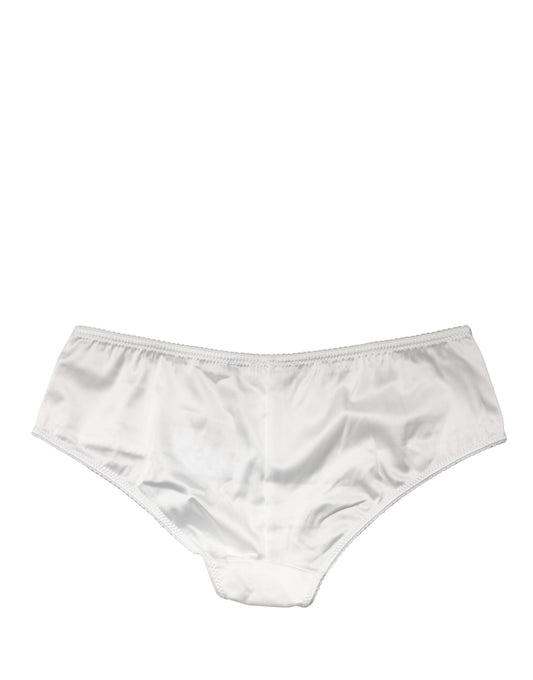 Dolce & Gabbana White Silk Stretch Mid Waist Brief Panty