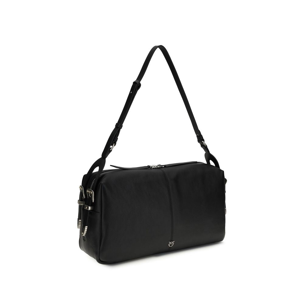 PINKO Black Calf Leather Bos Taurus Shoulder Bag